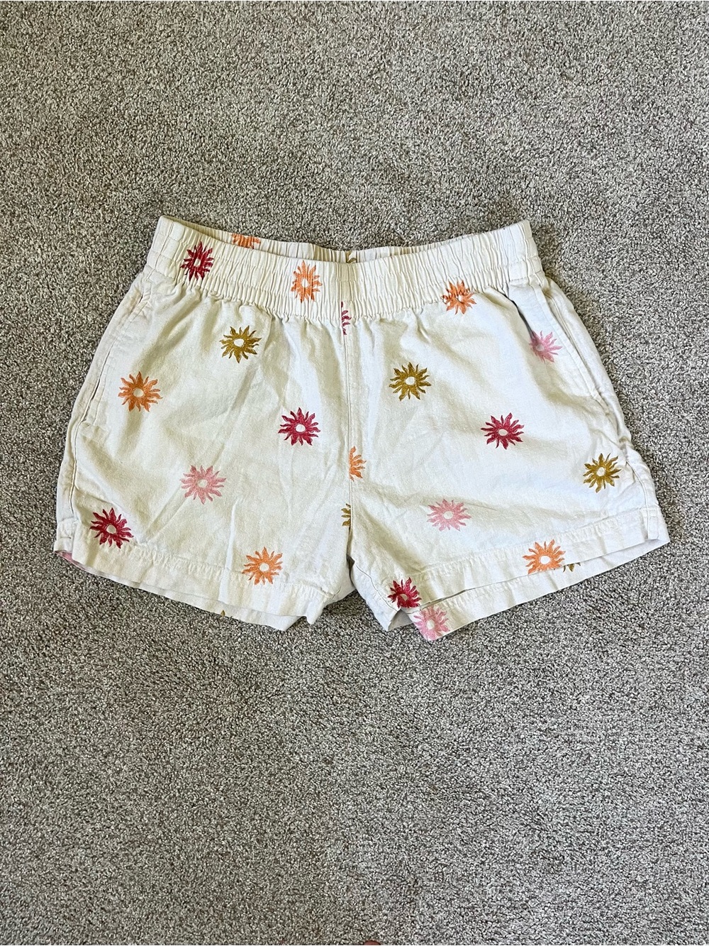 Old Navy Linen Blend Colorful Sunshine Pattern Elastic Waist Summer Shorts M